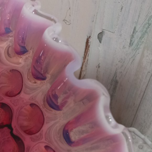 Fenton Plum Opalescent Hobnail Candlestick Holding Bowl - Picture 8 of 10